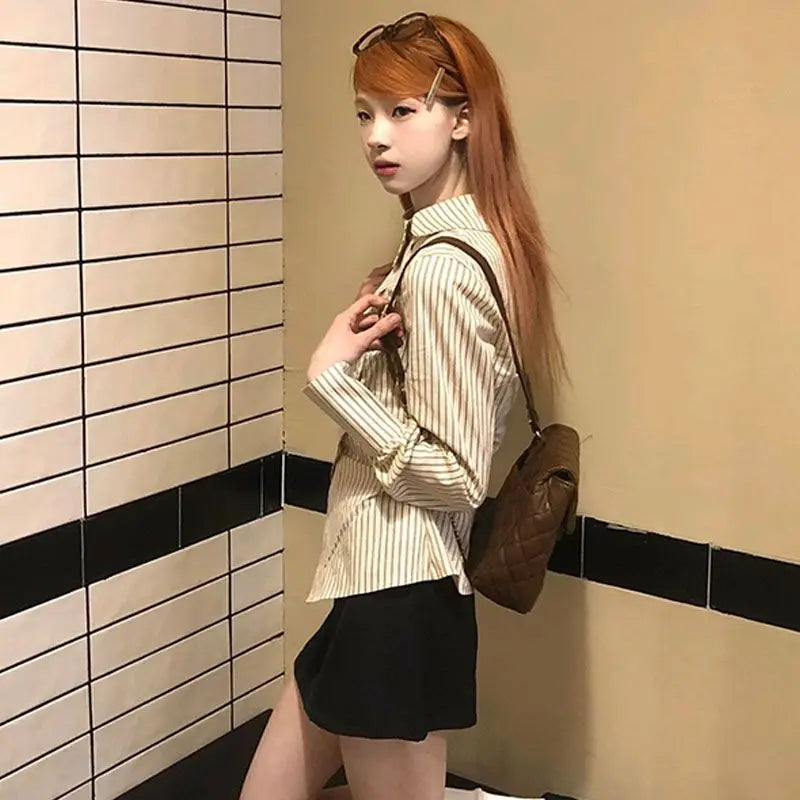 Blusas Mujer De Moda Striped Y2k Tops Tunic Shirts Blouse Women Clothing O-neck Slim Shirt Fashion Embroidery Vintage Tops