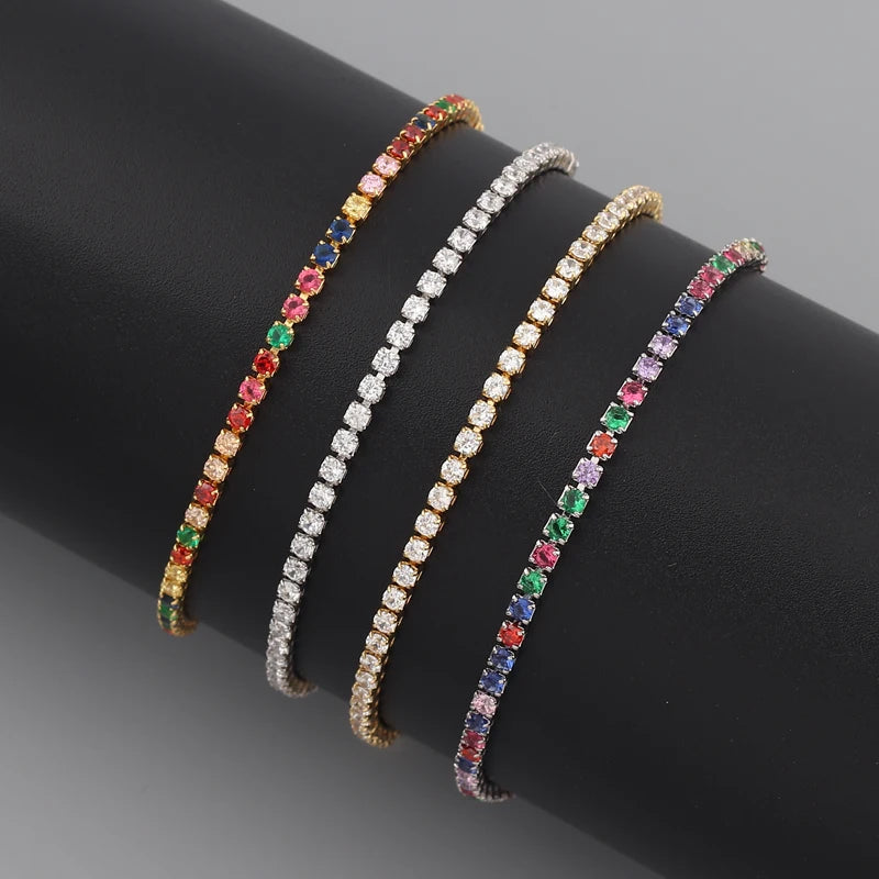 Luxury Rainbow Adjustable Multicolor Tennis Bracelets For Women Ladies Wedding Colorful Zircon Charm Bracelet Hand Chain Jewelry
