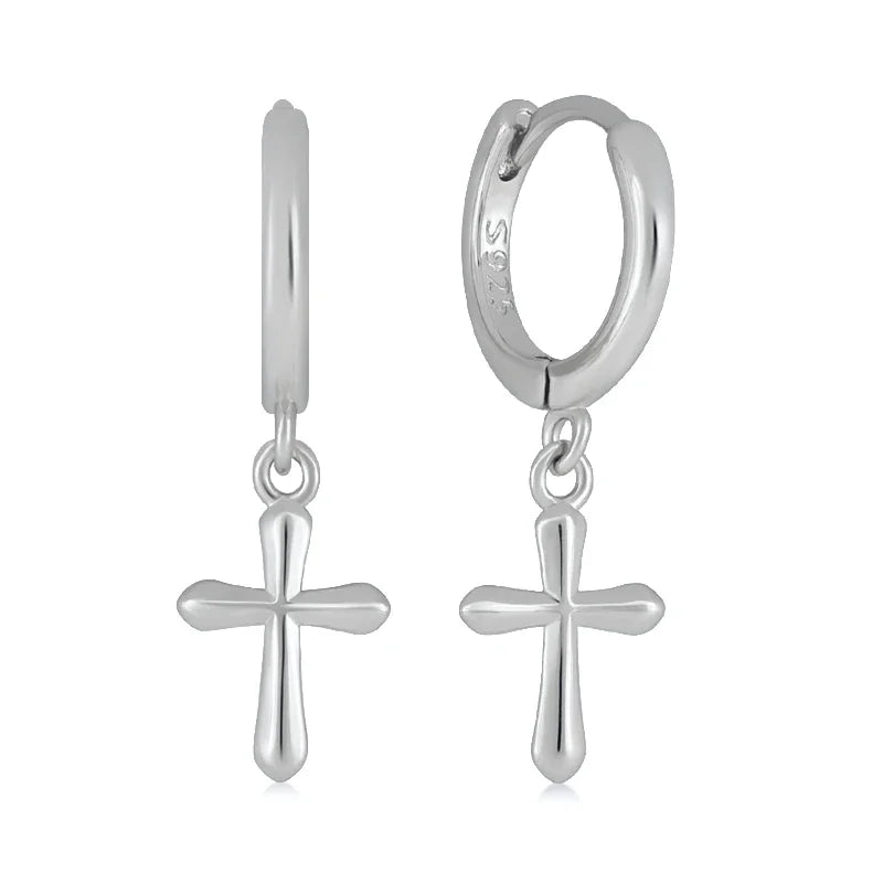 925 Sterling Silver Minimalist Jesus Cross Pendant Earrings Gold/Silver  Hoop Earrings Fashion Wedding Party Earrings Jewelry