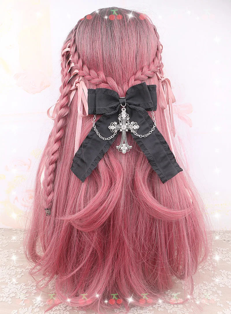 Handmade Beads Hair Clips for Women Rhinestone Cross Chain Bow Hairclips Sweet Cute Rojita Girl Hair Accessories Side Clips