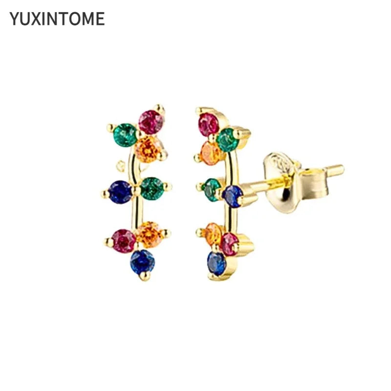 Colorful Crystal Earrings 925 Sterling Silver Ear Needle Stud Earrings for Women Cross Dangle Earrings Party Wedding Jewelry