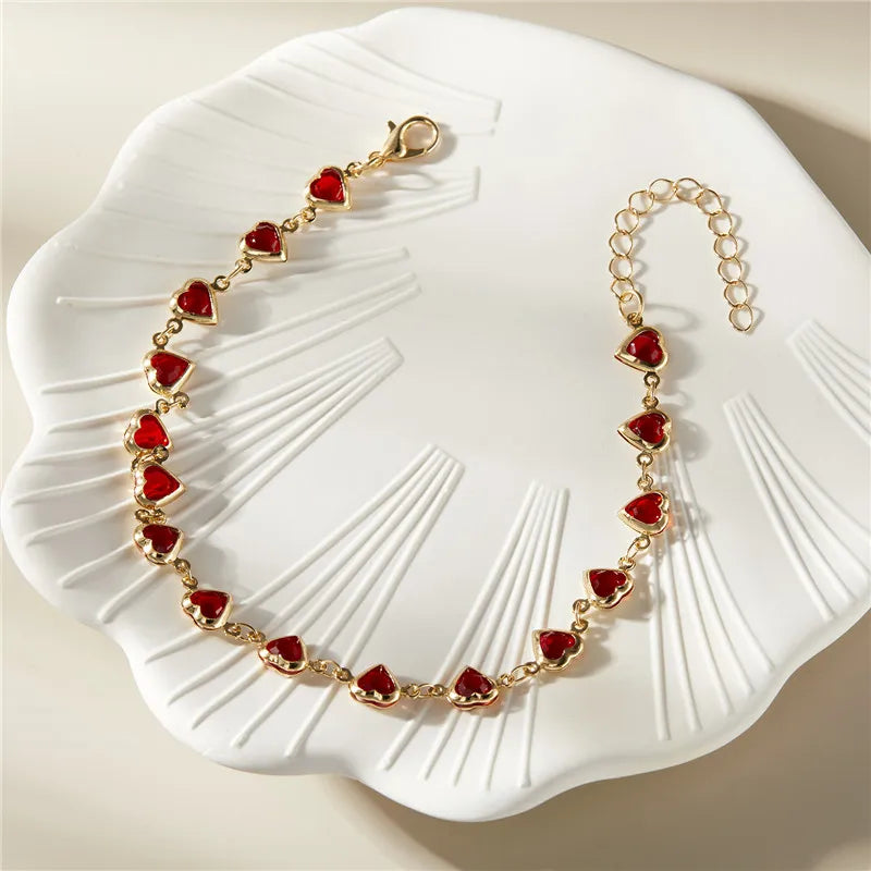 Exquisite Boho Candy Color Heart Shaped Crystal Bracelet for Women Fashion Charm Zircon Butterfly Pearl Metal Chain Bracelets