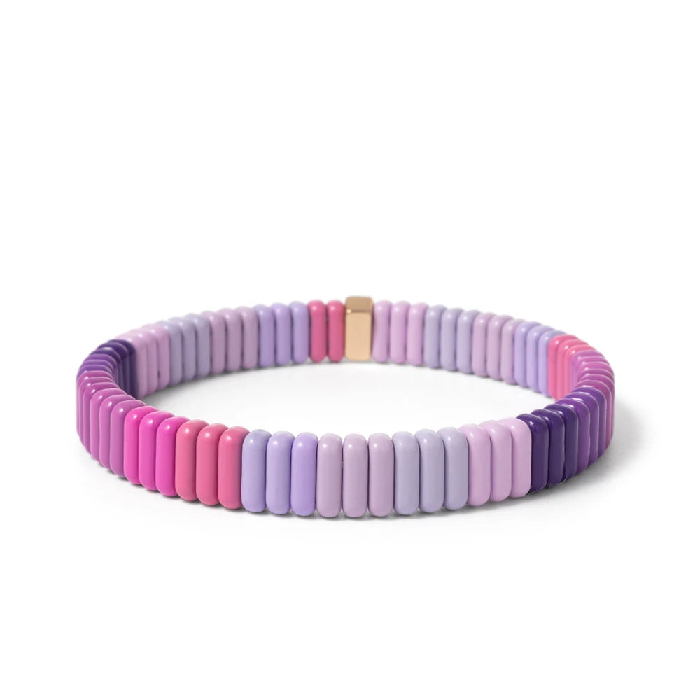 2024 New Design Elatic Rainbow Bracelets For Women 2X8MM Rectangle Beads Bracelets Bohemian Metal Bangle Colorful Jewelry