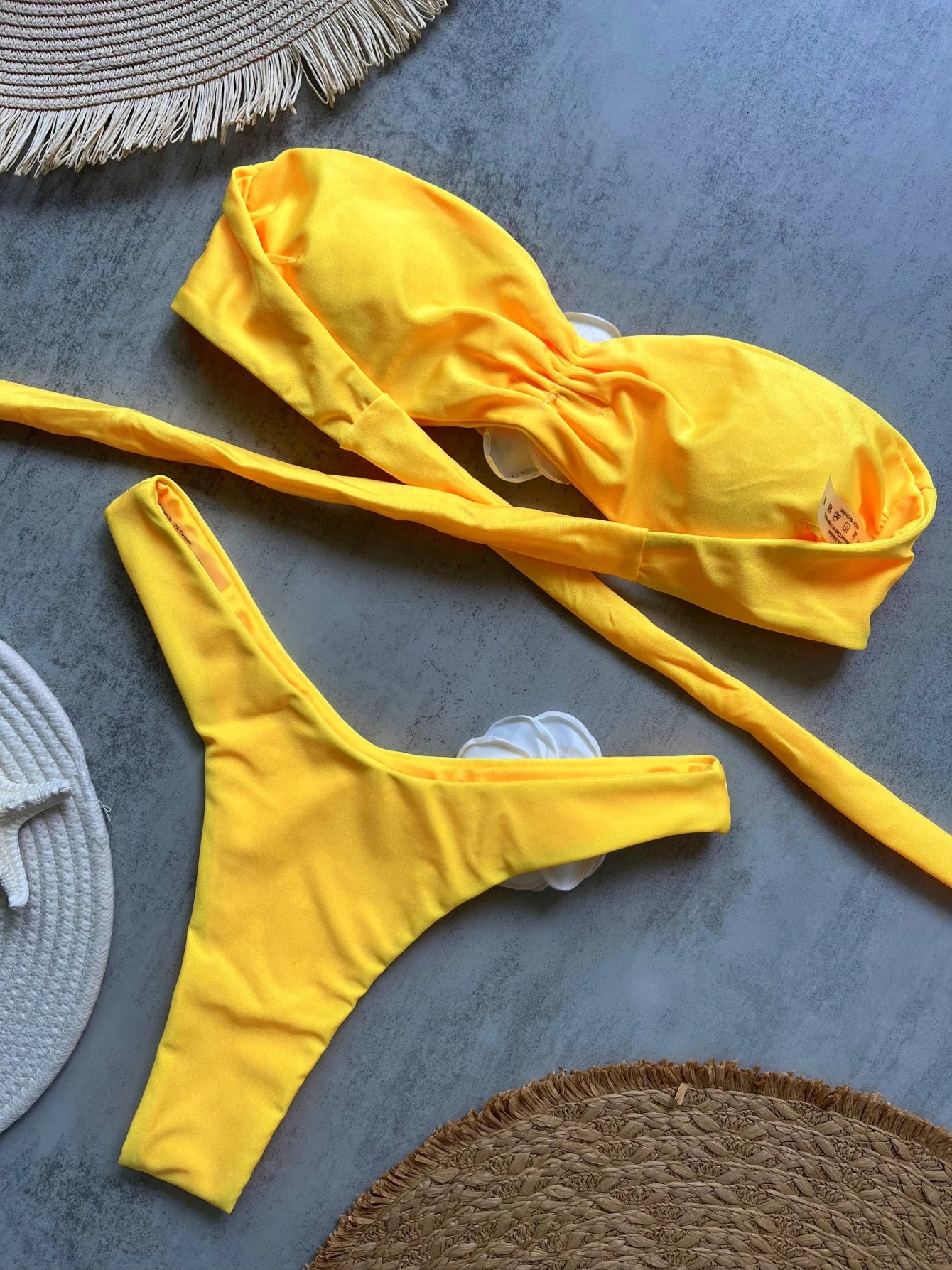 Sexy Flower Bandeau Swimwear Thong Bikini 2025 Women Lace-up Swimsuit Swimming Bathing Suit Brazilian Bikinis Sets Mujer Biquini