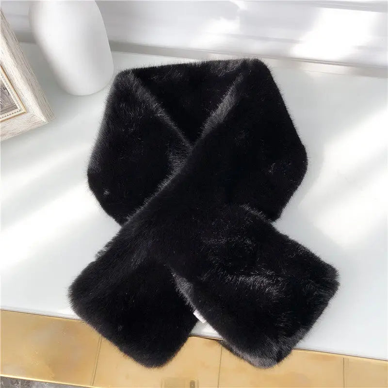 FAITOLAGI Korean Winter Faux Rabbit Fur Women Scarf Soft Plush Snood Scarves Solid Color Neck Collar Warmer Stuff Christmas Gift