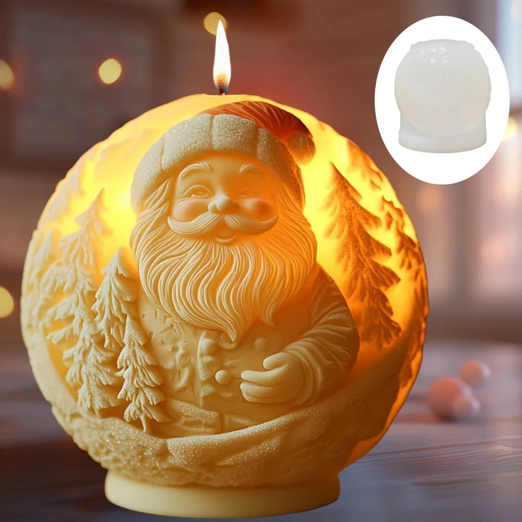 Santa Spherical Scented Candle Silicone Mold Wear Hat Santa Spherical Resin Mould Santa Relief Plaster Molds Christmas Gift