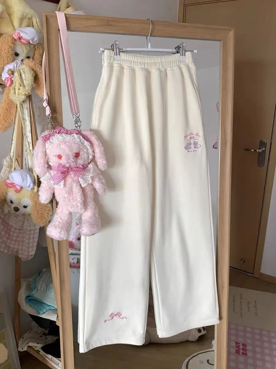 Sweet Girl Cute Straight Pants Spring New Casual All Match Sports Sweatpants Elastic Waist Cartoon Y2k Aesthetic Women Pants