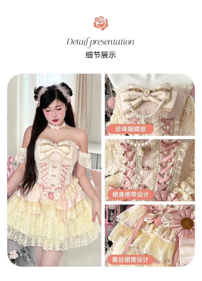 Original Romantic Atmosphere Cute Girls Skirt Sets 2025 Spring and Summer Sweet Lolita Tube Top Slim Top and Skirt 2-piece Set