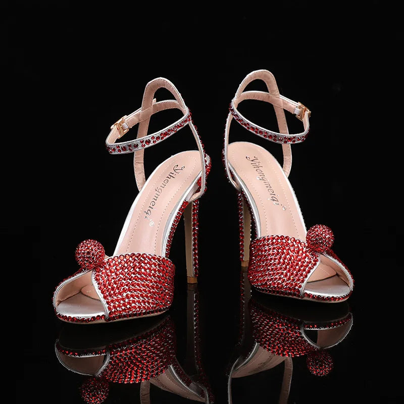 Fashion High Quality Wedding Shoes Women Pearls Studs Luxury Peep Toe White High Heels Buckle Designer Woman Sandal 43 Zapatos