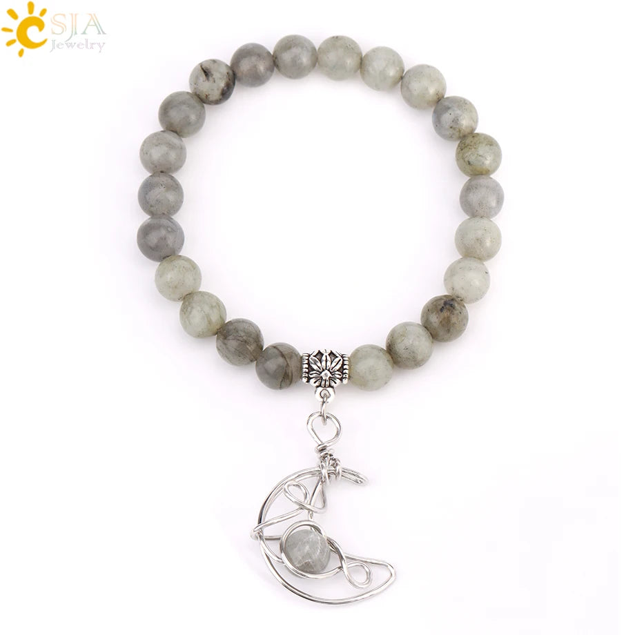 Natrual Stone Bracelet for Women Energy Star Moon Crystal Charm Tiger Eye Pink Quartz Bangle Bead Bracelets Relationship T019