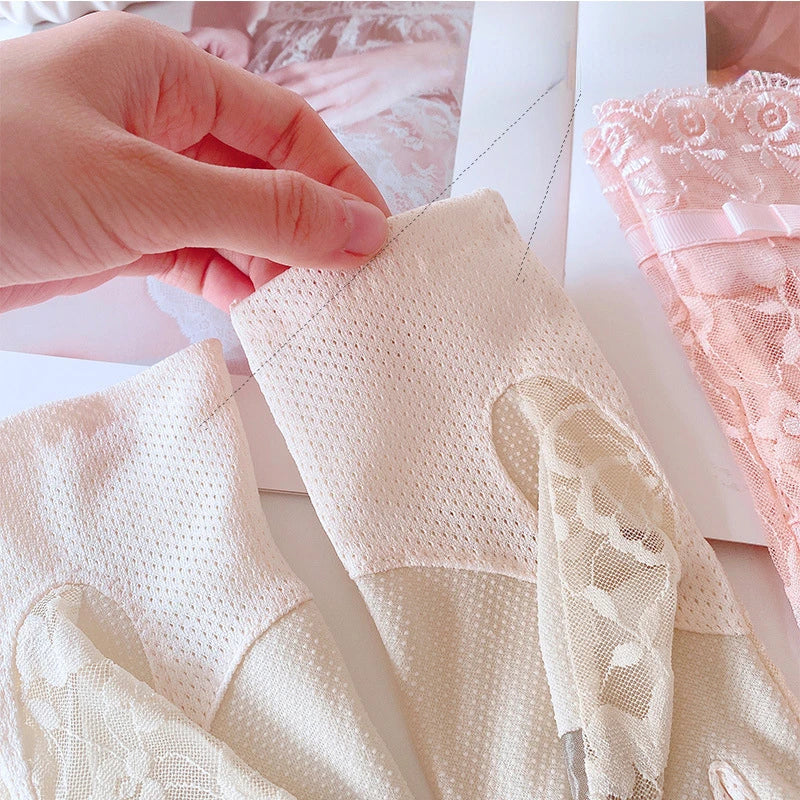 New Women's Summer Ice Silk Lace Anti Ultraviolet Thin Electric Car Driving Anti-skid Breathable Cool Sun Protection Gloves