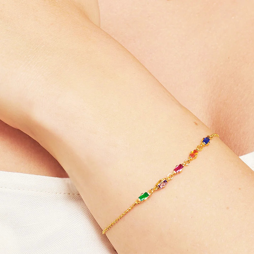 Golden Bracelet with Rainbow Coloured Stones Summer 925 Sterling Silver Jewelry Bohemia Gift For Women
