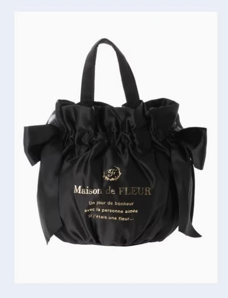 Japanese New Satin Double Bow Portable Shoulder Crossbody Women Bags with Long Shoulder Straps Sweet Letters Tote Bags