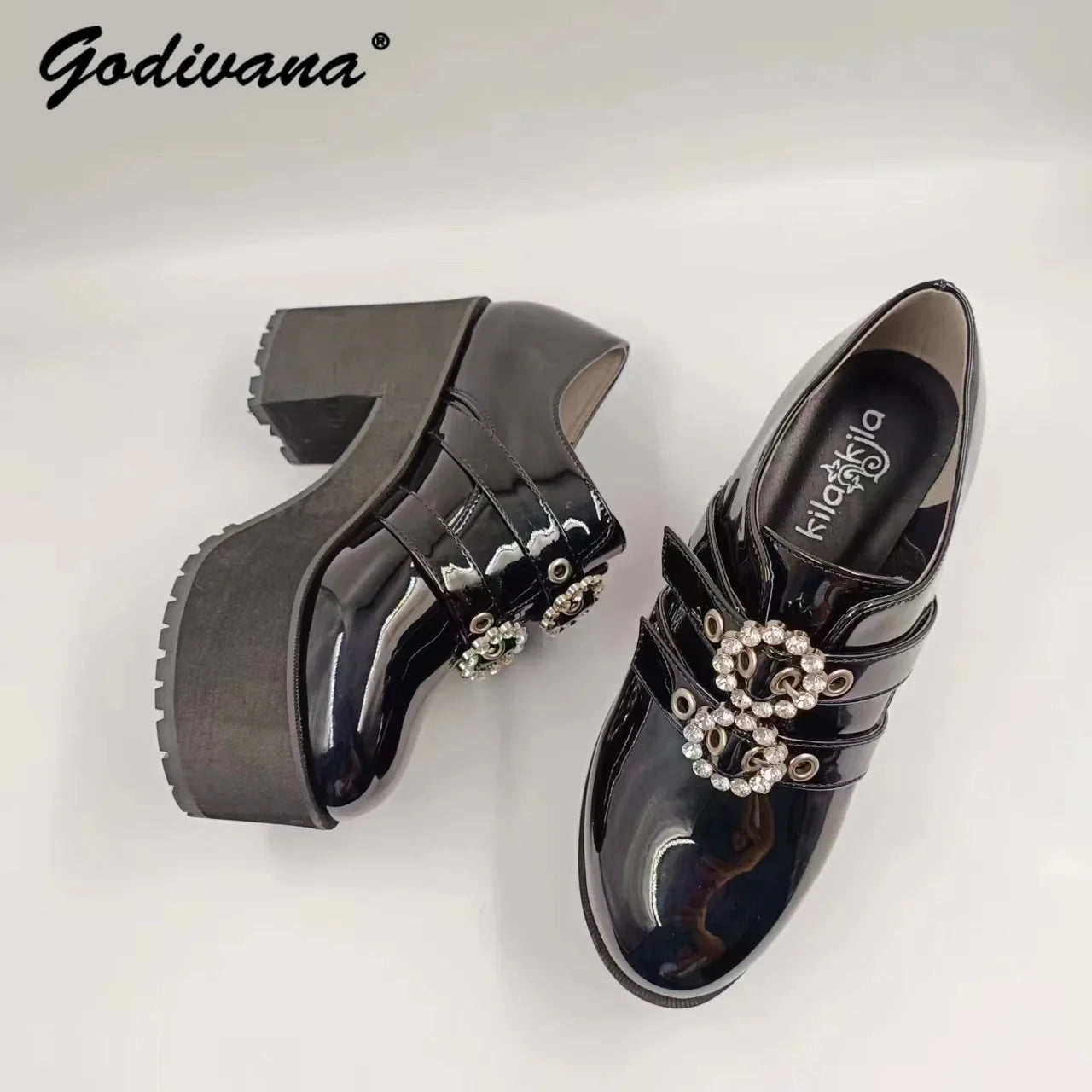 Japanese Mine Series Round Drill Buckle JK Patent Leather Shoes Student Mass-Produced Platform High Heels Uniform Women's Shoes