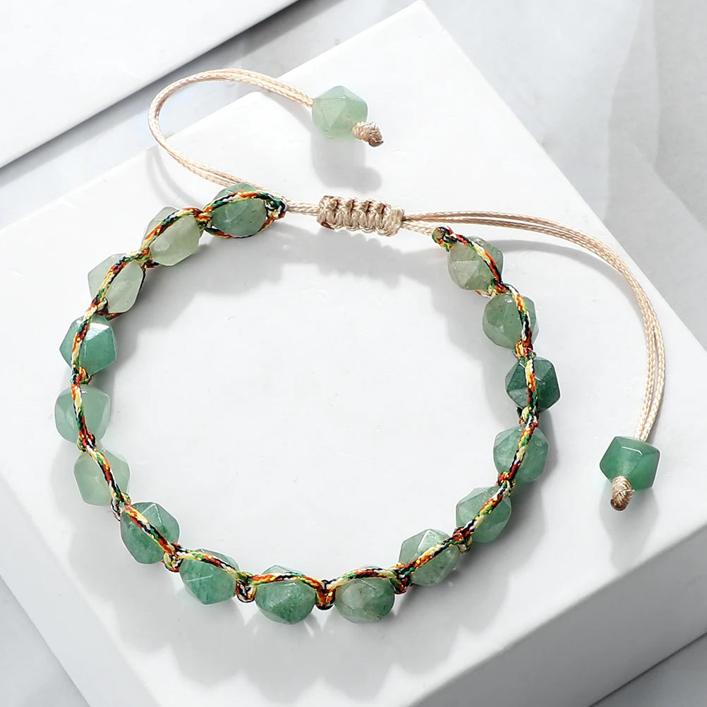 Women Healing Energy Bracelet 8mm Natural Gemstone Beads Irregular Shaped Cut Surface Beads Bracelet Charm Couples Jewelry Gifts