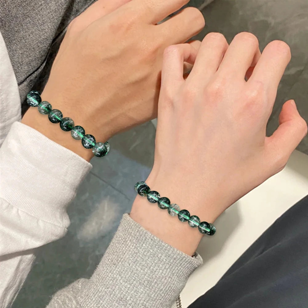 Couple Beaded Bracelet Natural Double Rainbow Obsidian Bead Bangle for Women Reiki Healing Loves Jewelry Valentine's Day Gift