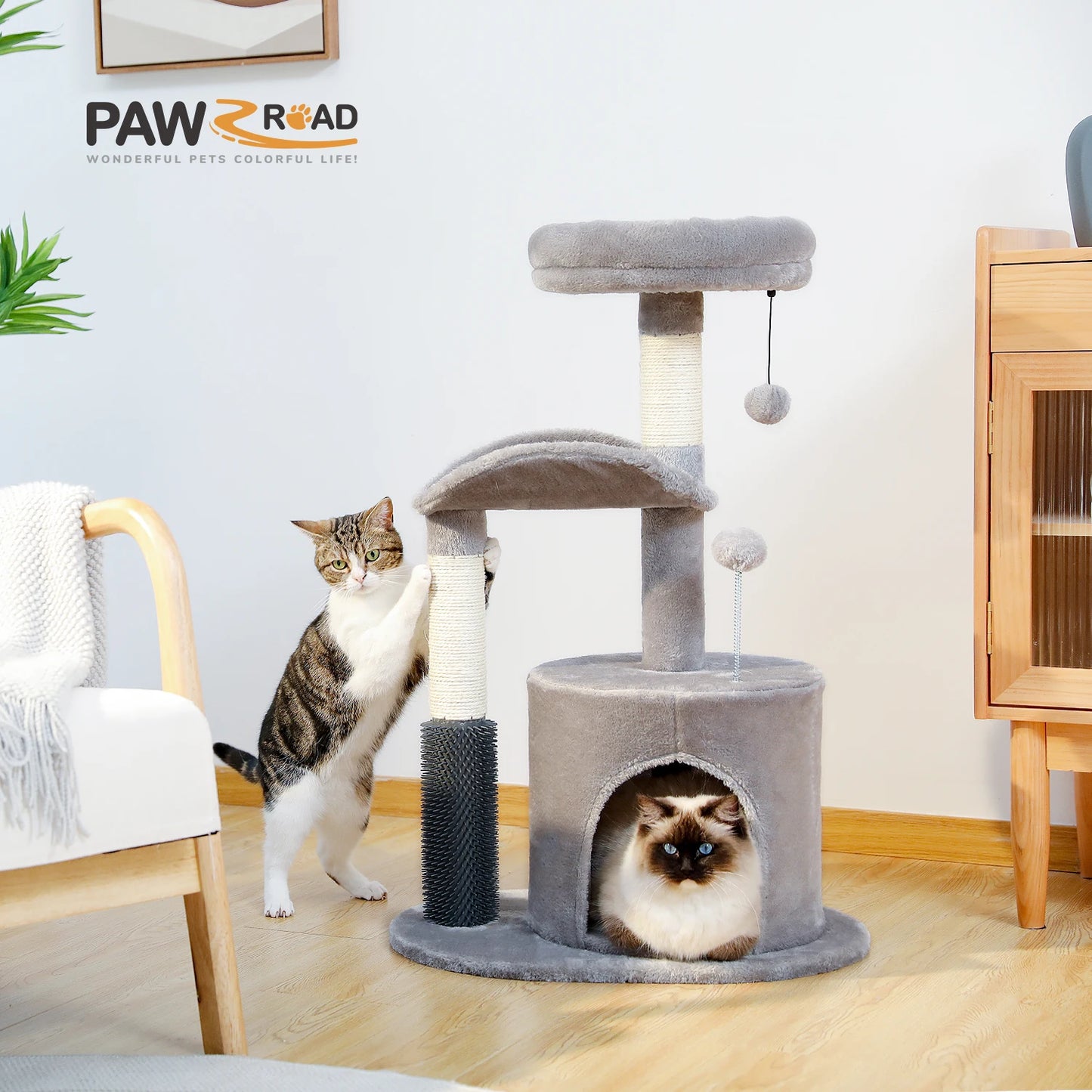 Pet Cat Tree House Condo Perch Entertainment Playground Stable Furniture for Kitten Multi-Level Tower for Large Cat Cozy Hommock