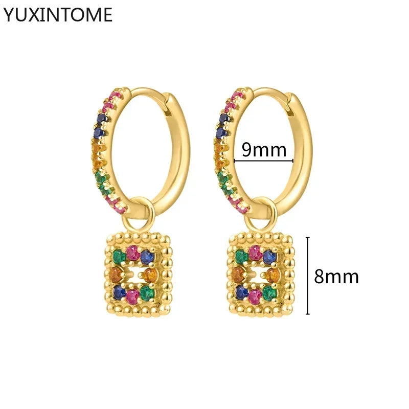 Colorful Crystal Earrings 925 Sterling Silver Ear Needle Stud Earrings for Women Cross Dangle Earrings Party Wedding Jewelry