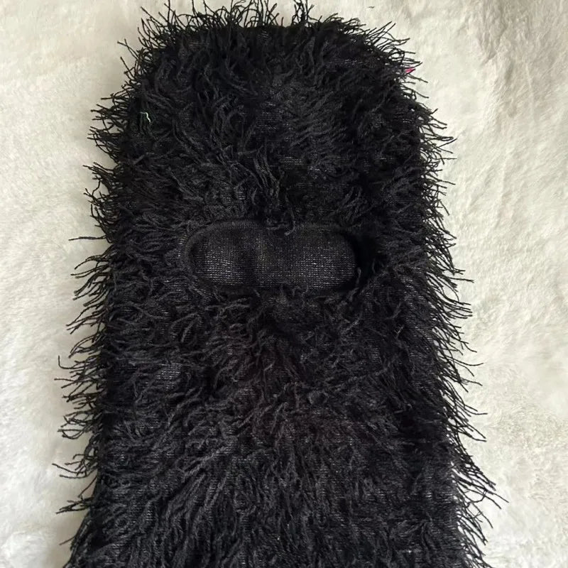 Hip Hop Balaclava Distressed Knitted Caps Full Face Ski Mask Women Outdoor Fleece Fuzzy Ski Balaclava Beanies Men Hat