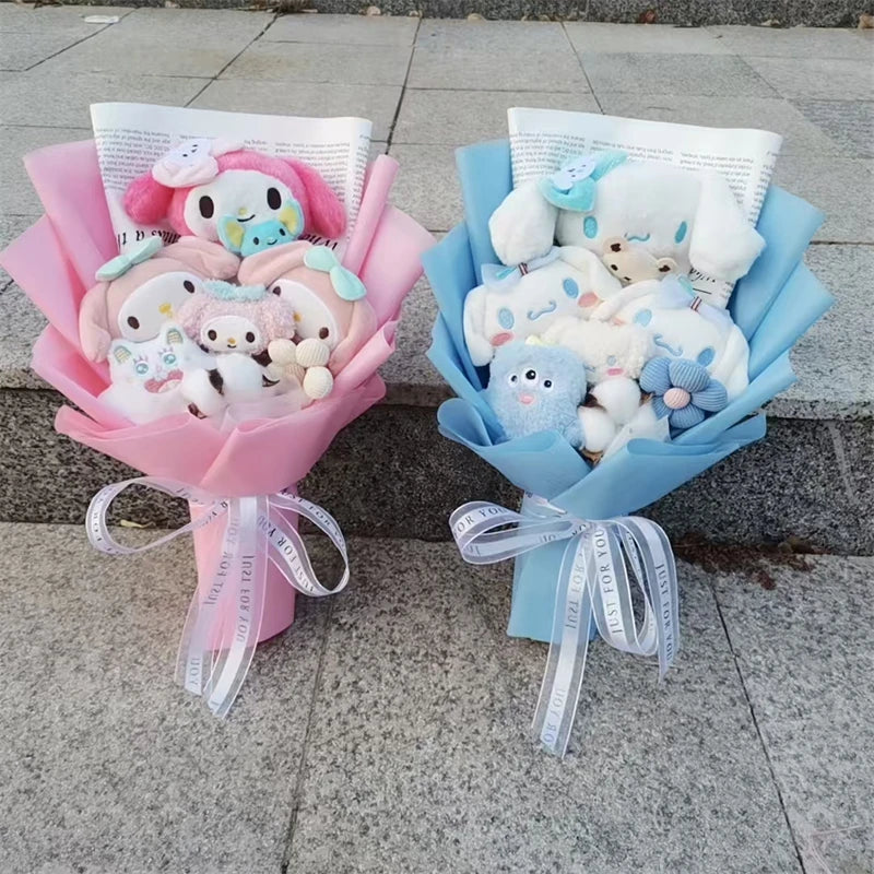 MINISO Anime Hello Kitty Kuromi Bouquet Cinnamoroll  Anime Plush Doll Toy  Valentine's Day Birthday Christmas Gift