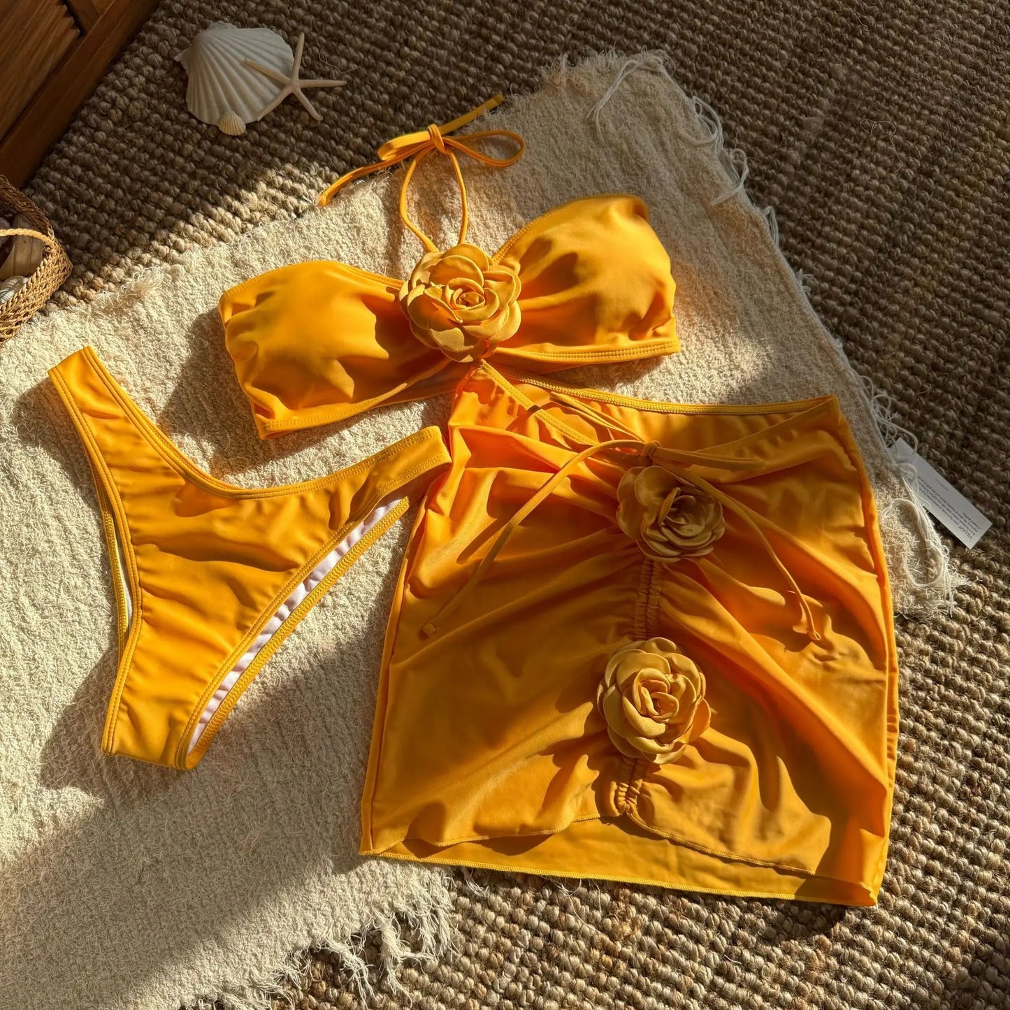 Bikini Set With Skirt 3 Pieces Swimwear 2024 Trend Sexy Halter Swimsuit Women Bathing Suit Black Apricot Bikinis