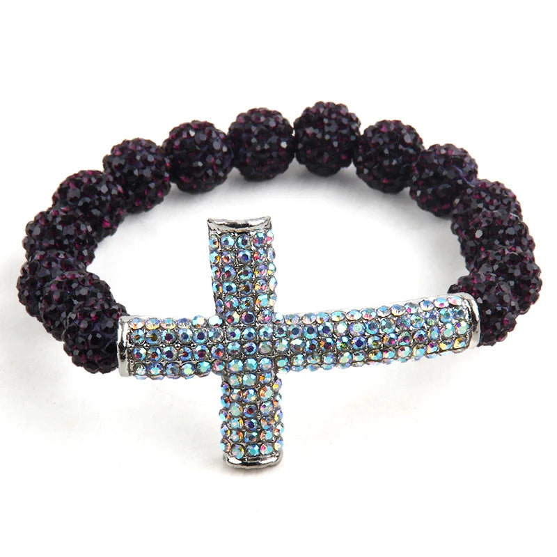 fashion ladies Crystal Pave ball cross bracelet shiny black and AB three color available