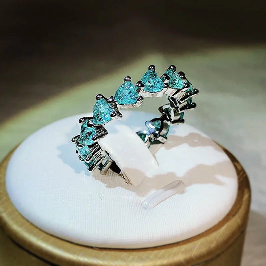 925 silver high-definition jewelry design Paraiba tourmaline ring light luxury color treasure love ring jewelry gift