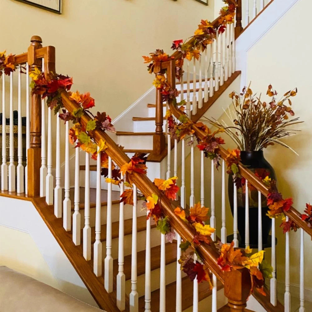 Thanksgiving Decorations Fall Maple Vine Garland Artificial Autumn Fall Foliage Garland Wedding Fireplace Decor Halloween Party