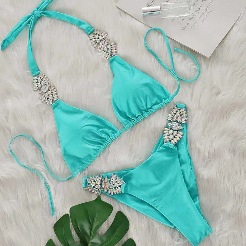 Shiny Sexy Bikinis Swimsuit With Rhinestones Women Swimwear Female Push Up Bikini Beach Swim Wear Bathing Suits Pool Bather 2025