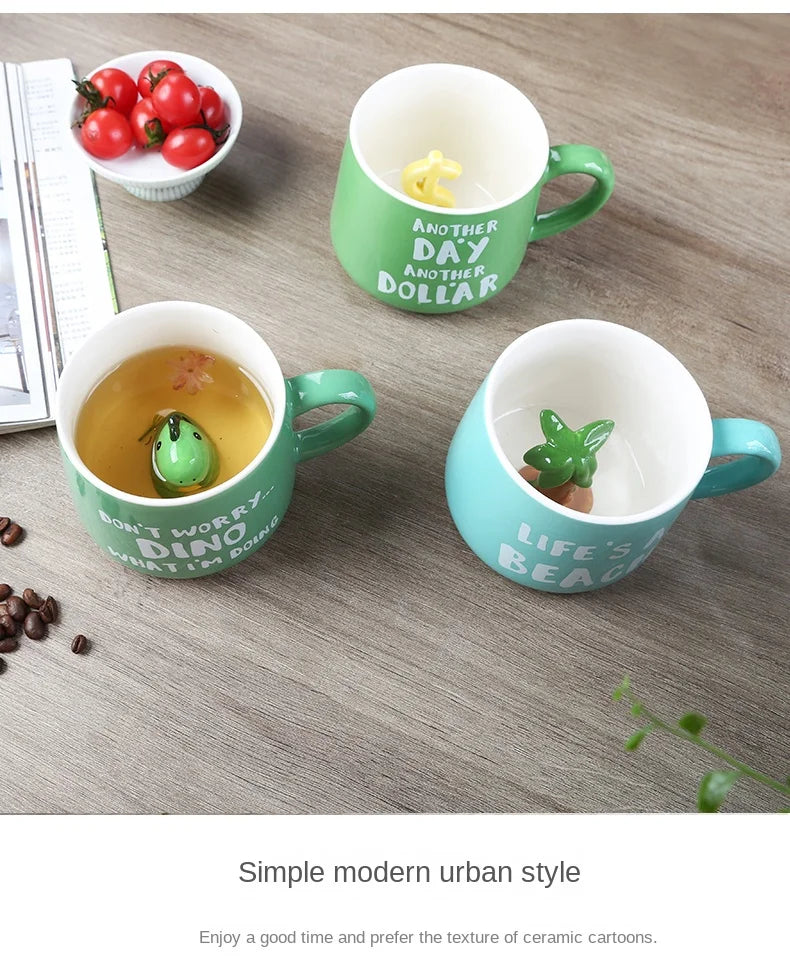 Cute Cartoon Coffee Figurine Mugs with Animal Inside, Ceramic 3D, Uincorn, Love Novelty Cup, Christmas Gift for Friends, Kids