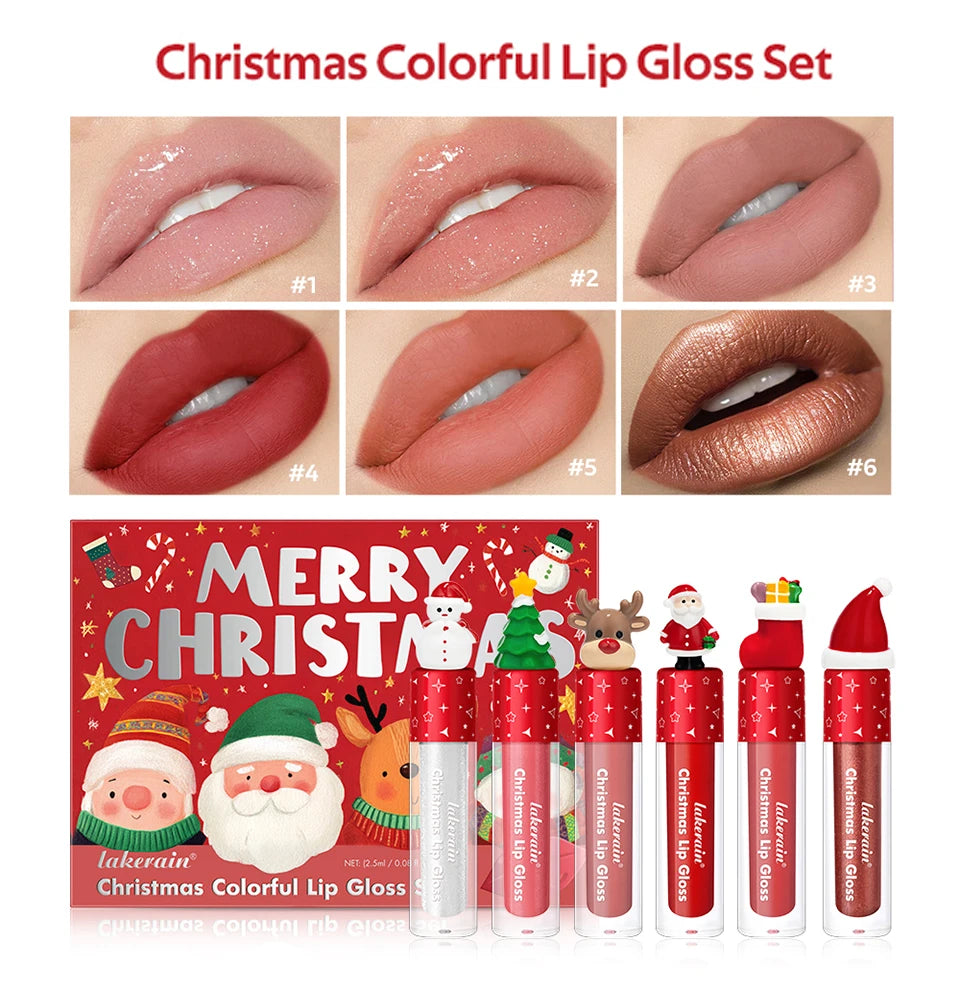 Lakerain Christmas Lip Gloss Set Long Lasting Moisturizing Waterproof Portable Travel Kit Ideal Thanksgiving Christmas Gift
