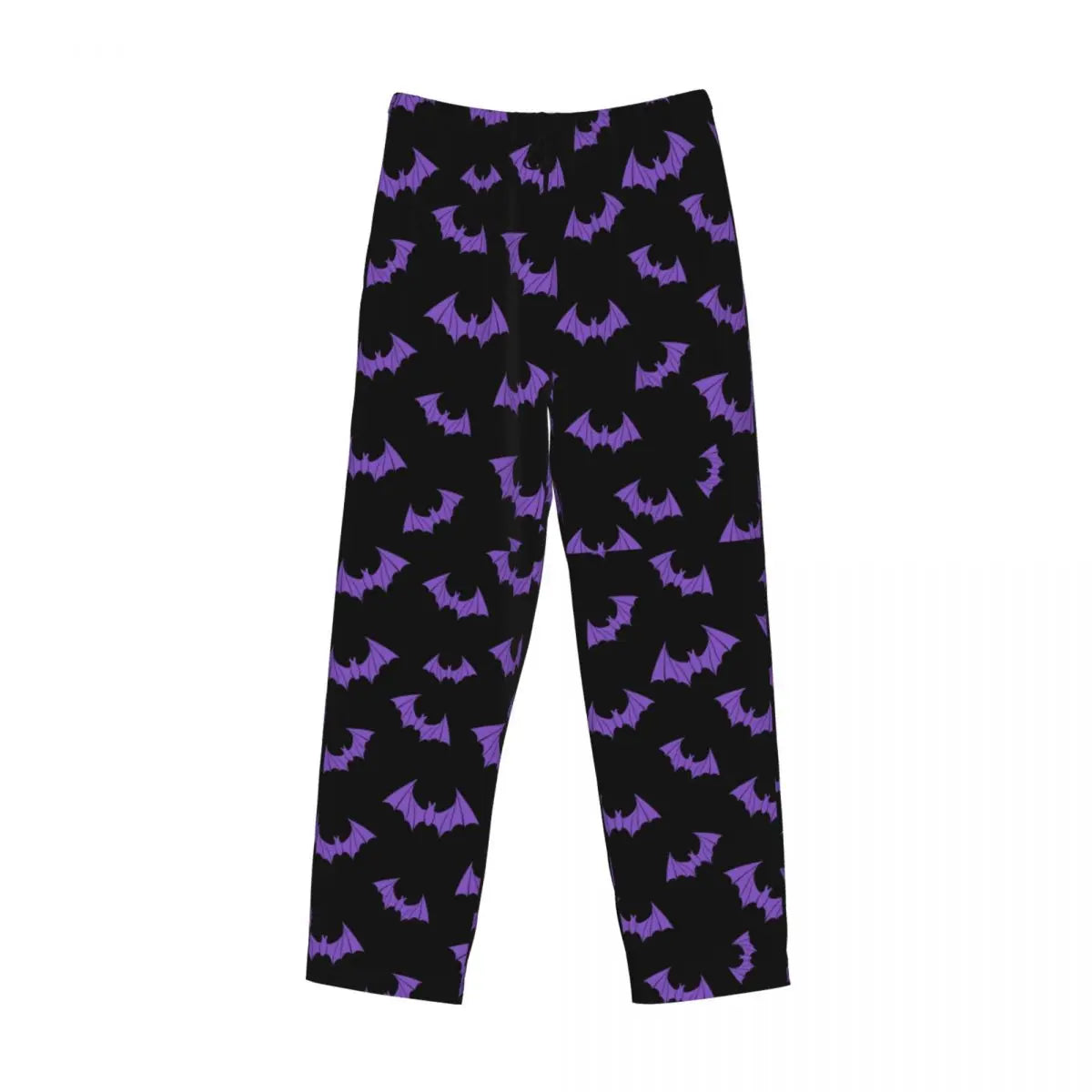 Custom Cute Spooky Halloween Bats Black And Purple Pajama Pants for Men Lounge Sleep Drawstring Sleepwear Bottoms with Pockets