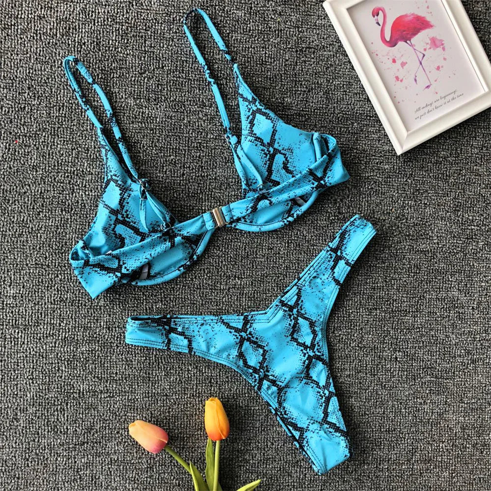 Snake Print Bikini Push Up Sexy Micro Swimsuit Thong Swimwear 2 Piece Beachwear Women Bathing Suit Bikinis Sets Female Swimsuits
