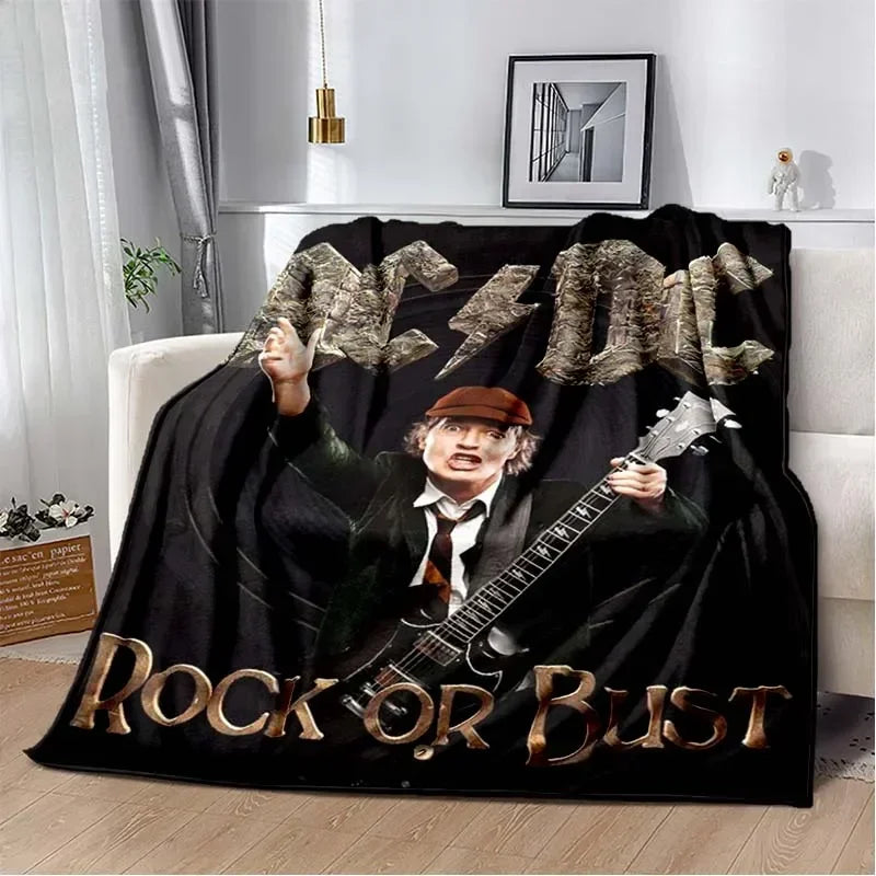 ACDC Pattern Throw Blanket Light Weight Blanket for Living Room Bedroom Kidsroom Warm Blanket Christmas Gift