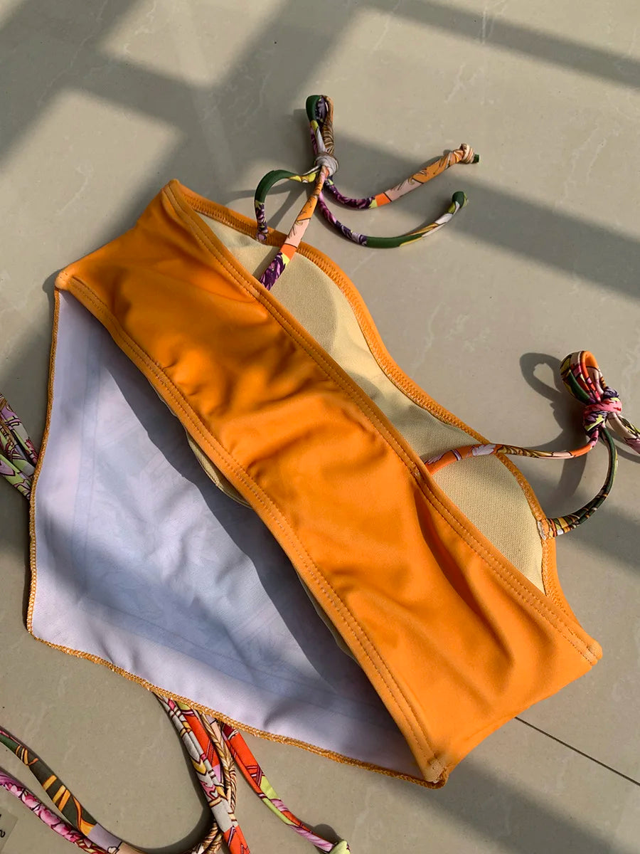 Printed Crop Top Bikini Women Bandeau Bikinis 2025 Swimwear Female Swimsuit Two-pieces Bikini Set Bathing Suit Swim Beach Wear