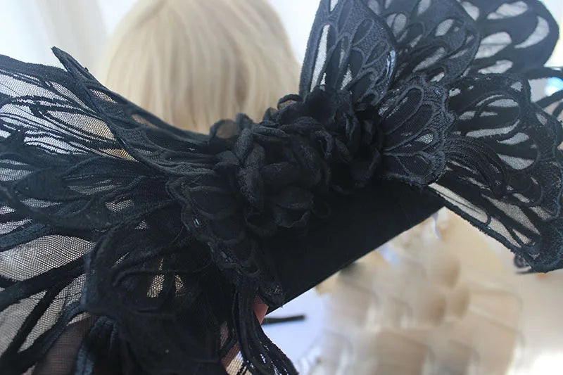 Handmade Black White Butterfly Wings Can Back Wear Lolita Mesh Back Decoration for Party Photo Props Girl Womens Butterfly Clips