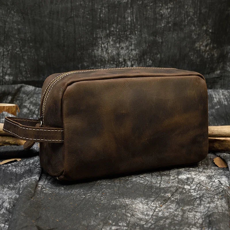 Fashion High Quality Small Travel Bag Crazy Horse Leather Travel Wallet Storage Bag Washing Make Up Bag For Travel toiletry