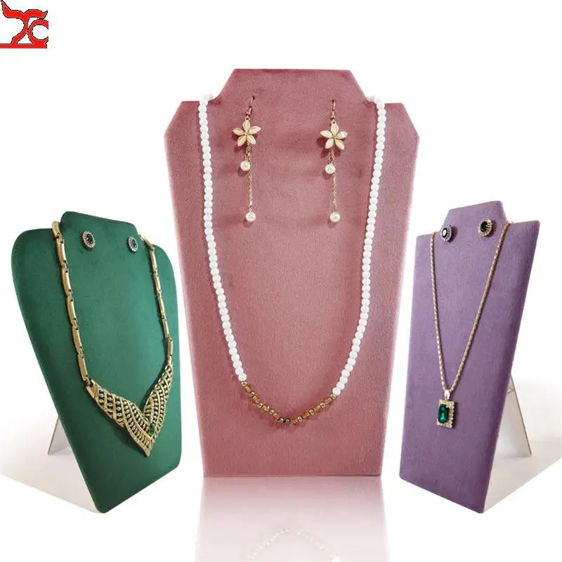 Wooden Necklace Stand White Pu Jewelry Pendant Display Holder Organizer Storage Easel Shelf Rack 3 Color 12.5*22.5Cm