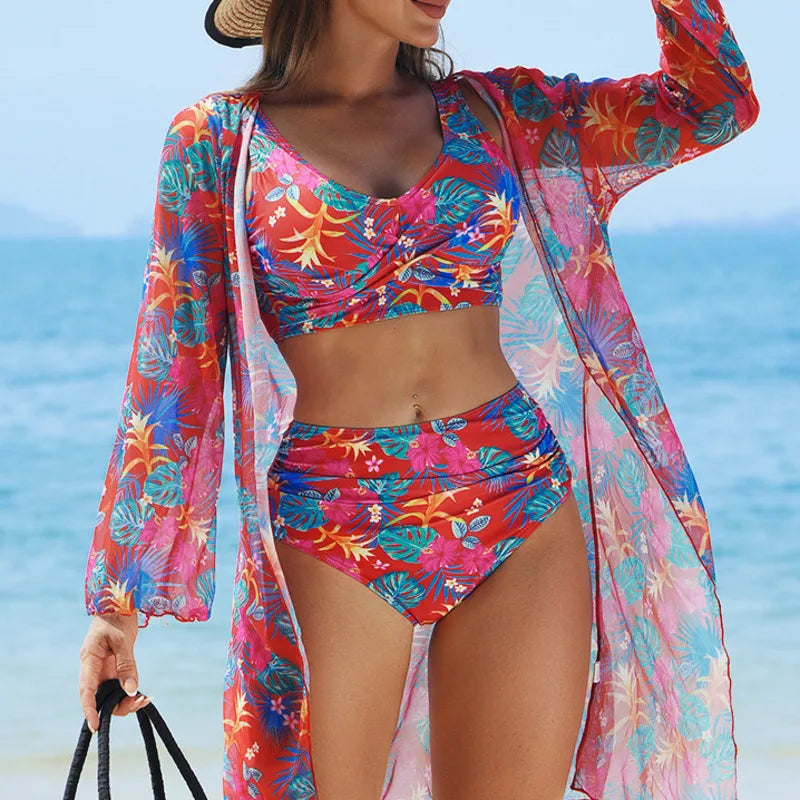 2025 Sexy Floral Bikinis Female Swimsuits Women's Three-Piece High Waist Swimwear Beach Swimming Wear Bathing Suits Pool Bather