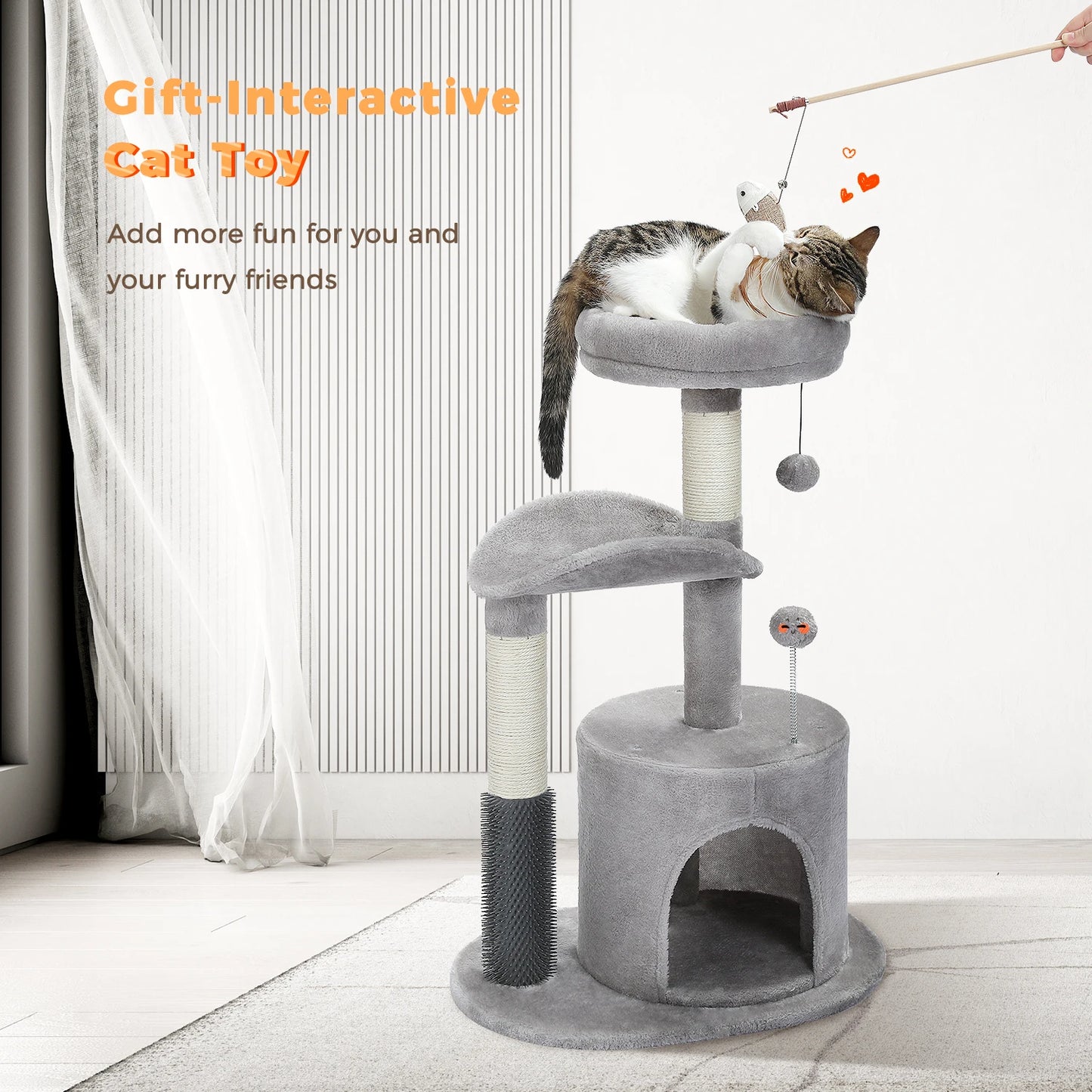 Pet Cat Tree House Condo Perch Entertainment Playground Stable Furniture for Kitten Multi-Level Tower for Large Cat Cozy Hommock