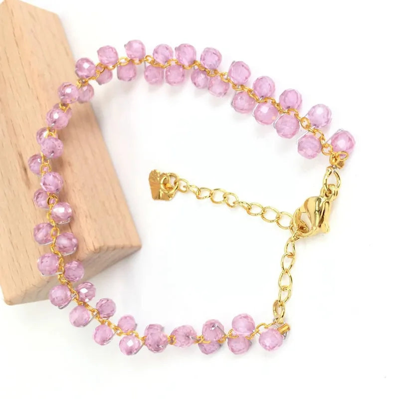 Gold Color 4MM Natural Stone Tourmaline Crystal Quartz Bracelet on Hand for Women Jewelry Party /Wedding Luxury Gift Handwork