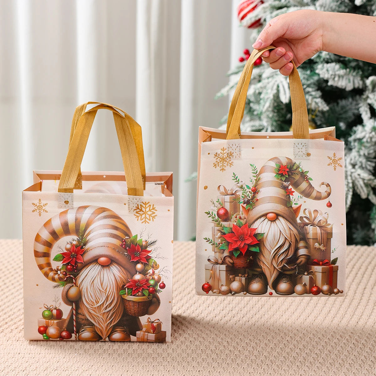 4pcs Christmas Gift Packaging Bags Dwarf Non-Woven Tote Bag with Handle 2025 Christmas Decoration For Home New Year Gift Bags
