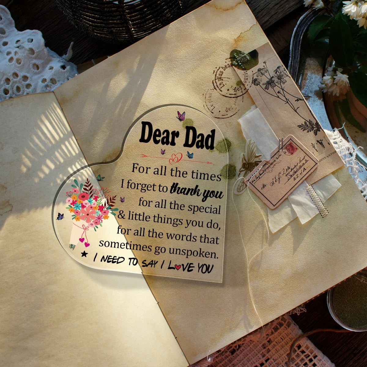 Birthday Gifts For Father Thank You Dad Gifts for Father's Day From Son Daughter Acrylic Heart Desk Plaque Sign For Table Decor
