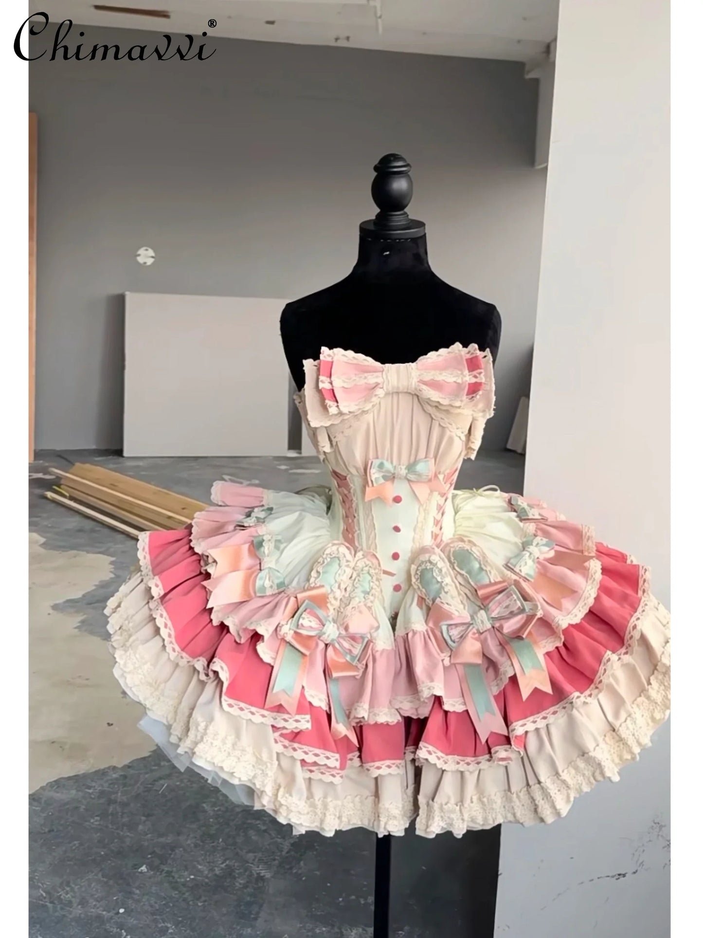 French Sweet and Cute Lolita Princess Sling Dress Summer New Girly Style Bow Slim Fit Puffy Cake Above Knee Ladies Lo Dresses