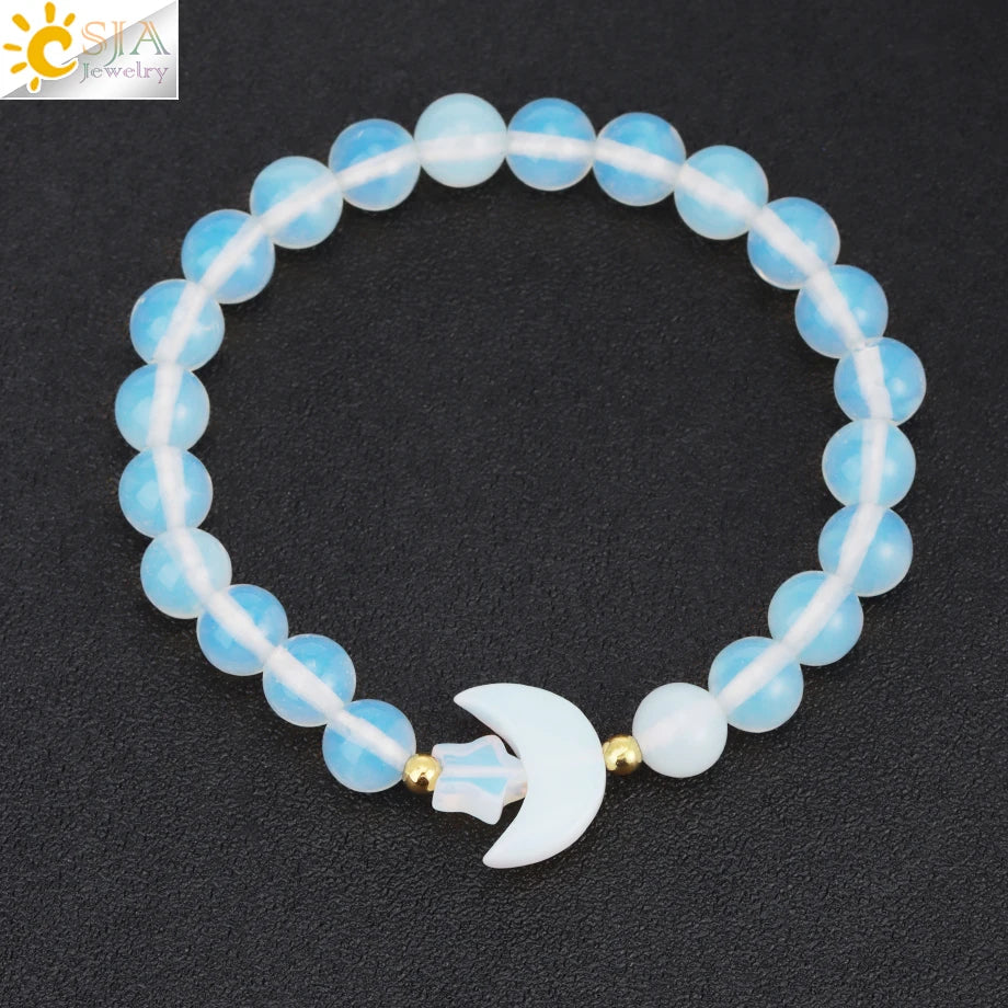 Natrual Stone Bracelet for Women Energy Star Moon Crystal Charm Tiger Eye Pink Quartz Bangle Bead Bracelets Relationship T019