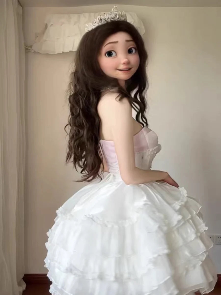Tube Top Dress Sweet Japanese Lolita Heavy Industry Birthday Dresses Waist Thin Bow Trailing Fluffy Princess Vestidos For Women