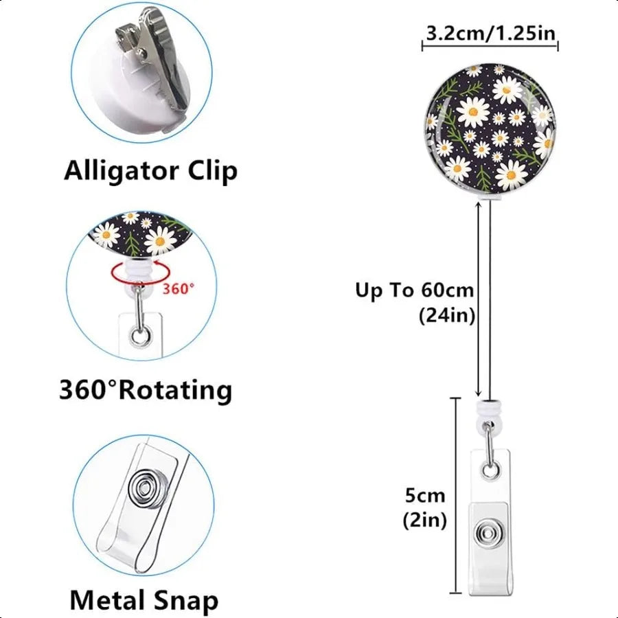 Retractable ID Badge Holder  Badge Reels with Clip Name Card Holders for Office Worker Doctor  Cute Flowers 3 Pack