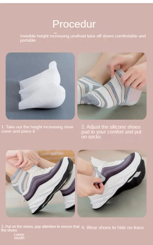Unisex Invisible Height Increase 5CM Silicone Socks Gel Heel Pads Orthopedic Arch Support Heel Cushion Insoles Foot Massage Pad