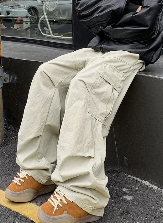 Spring Big Pocket Men's Cargo Pants Japanese Y2k Harajuku Loose Straight Wide Leg Trousers Baggy Pants Man Hip Hop Sweatpants