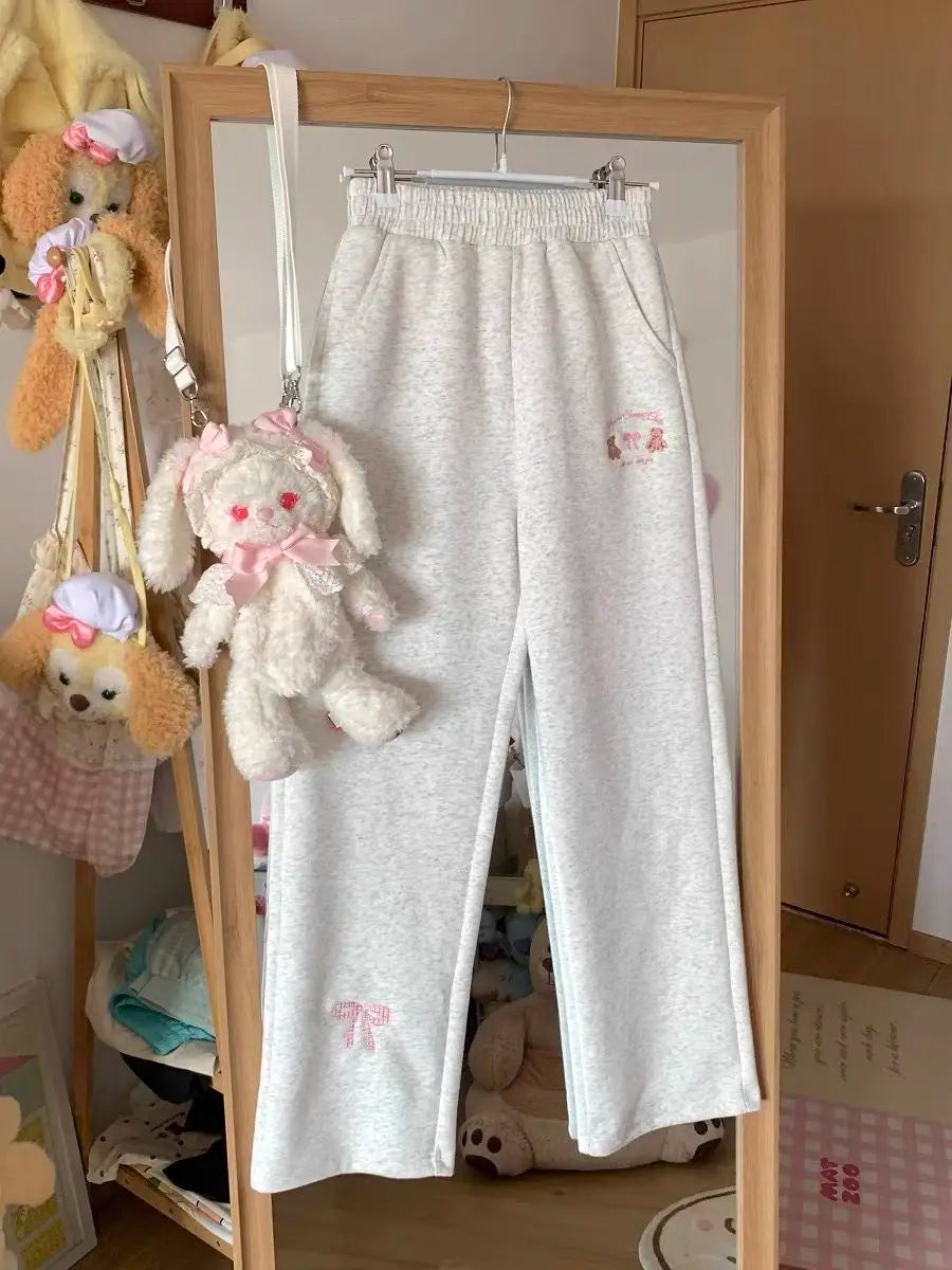 Sweet Girl Cute Straight Pants Spring New Casual All Match Sports Sweatpants Elastic Waist Cartoon Y2k Aesthetic Women Pants